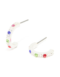 Silver Diamante Multicoloured Huggie Earrings - link has visual effect only