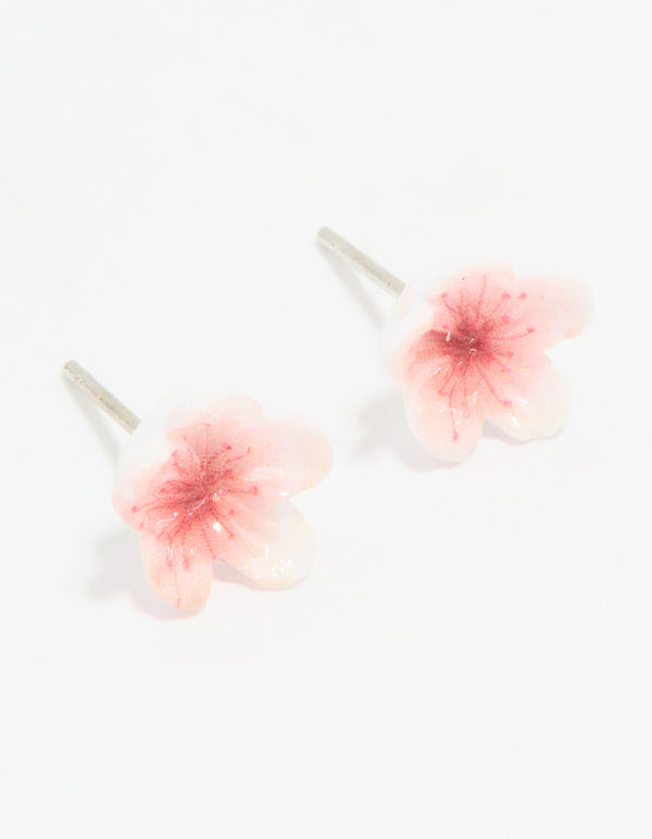 White & Pink Acrylic Frangipani Stud Earrings
