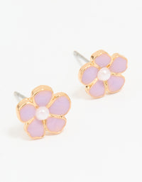 Gold Pink Pearl Center Flower Stud Earrings - link has visual effect only
