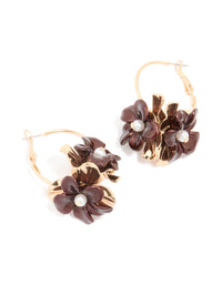Burgundy Beaded Flower Round Drop Earrings - link has visual effect only