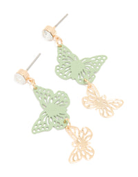 Gold Diamante & Green Coated Motel Butterfly Drop Earrings - link has visual effect only
