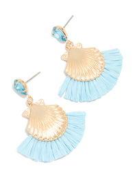 Gold Shell Blue Raffia Diamante Earrings - link has visual effect only
