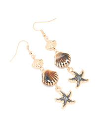 Gold Starfish & Shell Beaded Drop Earrings - link has visual effect only