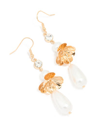Gold Pearl Teardrop Flower Drop Earrings - link has visual effect only