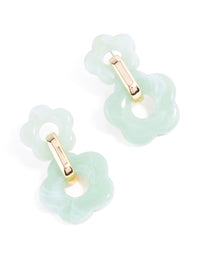Gold Green Double Acrylic Flower Drop Earrings - link has visual effect only