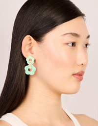 Gold Green Double Acrylic Flower Drop Earrings - link has visual effect only