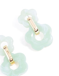 Gold Green Double Acrylic Flower Drop Earrings - link has visual effect only