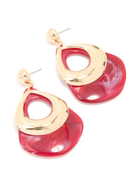 Gold Red Curved Triangular Drop Earrings - link has visual effect only