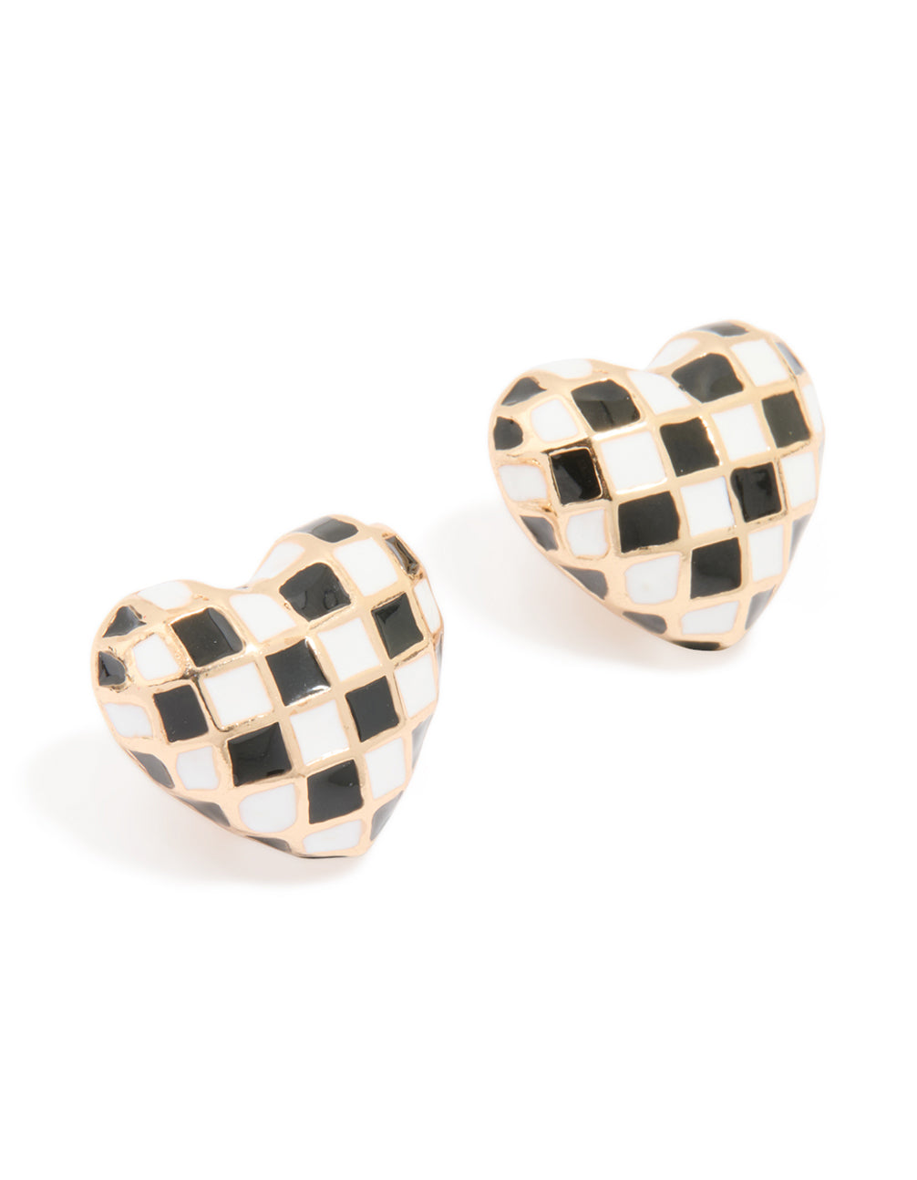 Gold Chess Heart Stud Earrings