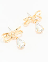 Gold Diamante Bow Stud Earrings - link has visual effect only