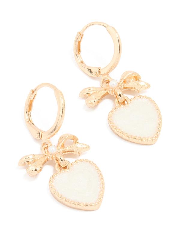Gold Bow Heart Huggie Earrings
