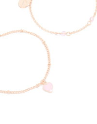 Rose Gold Pink Stone Heart Charm & Chain Bracelets 2-Pack - link has visual effect only