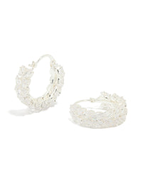 Silver Plated Cubic Zirconia Marquise Herringbone Hoop Earrings - link has visual effect only