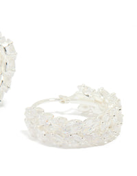 Silver Plated Cubic Zirconia Marquise Herringbone Hoop Earrings - link has visual effect only