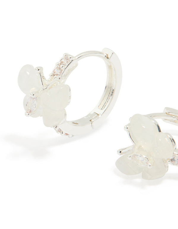 Silver Plated Diamante Butterfly Hoop Earrings
