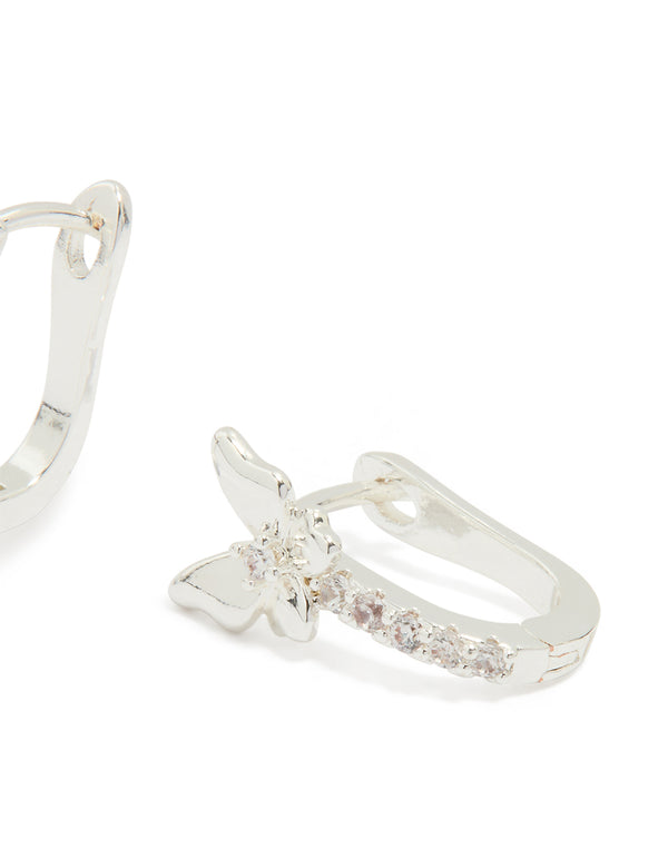 Silver Plated Cubic Zirconia Mini Butterfly Huggie Earrings