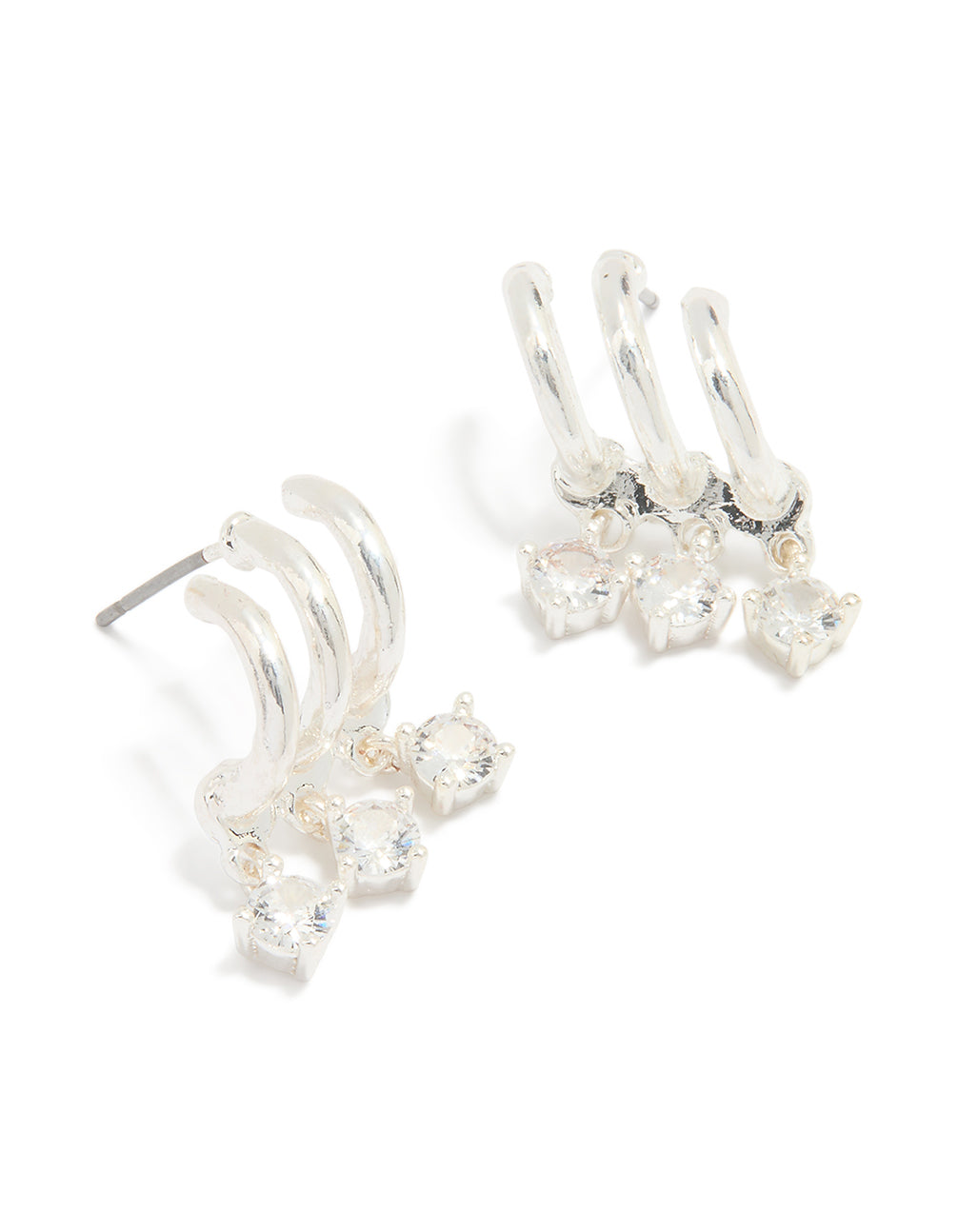 Silver Plated Cubic Zirconia Trio Hoop Earrings