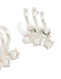Silver Plated Cubic Zirconia Trio Hoop Earrings - link has visual effect only