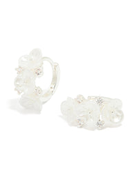 Silver Plated Pearlised Cubic Zirconia Flower Hoop Earrings - link has visual effect only