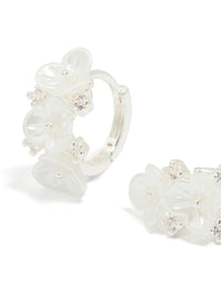 Silver Plated Pearlised Cubic Zirconia Flower Hoop Earrings - link has visual effect only