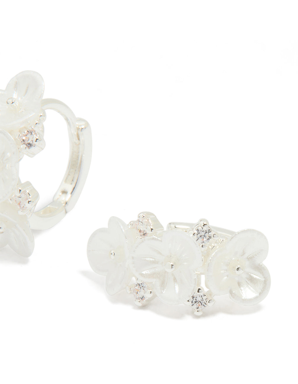 Silver Plated Pearlised Cubic Zirconia Flower Hoop Earrings