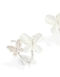 Silver Plated Cubic Zirconia Double Butterfly Mini Hoop Earrings - link has visual effect only