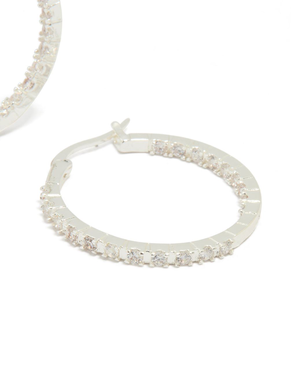 Silver Plated Cubic Zirconia Skinny Large Hoop Earrings