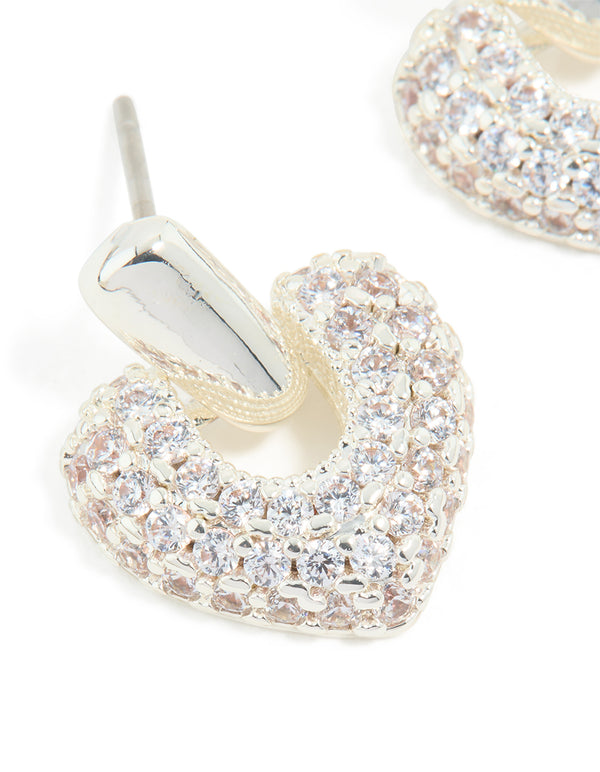 Silver Plated Cubic Zirconia Heart Drop Earrings