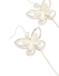 Silver Plated Pearl Butterfly Long Drop Earrings - link has visual effect only