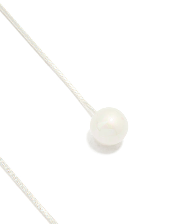 Silver Plated Pearl Butterfly Long Drop Earrings