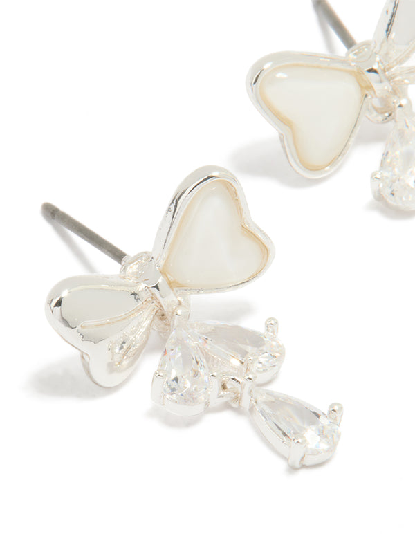 Silver Plated Cubic Zirconia Bow Teardrop Earrings