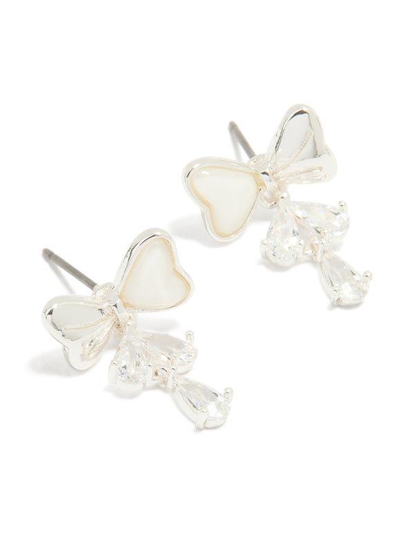Silver Plated Cubic Zirconia Bow Teardrop Earrings