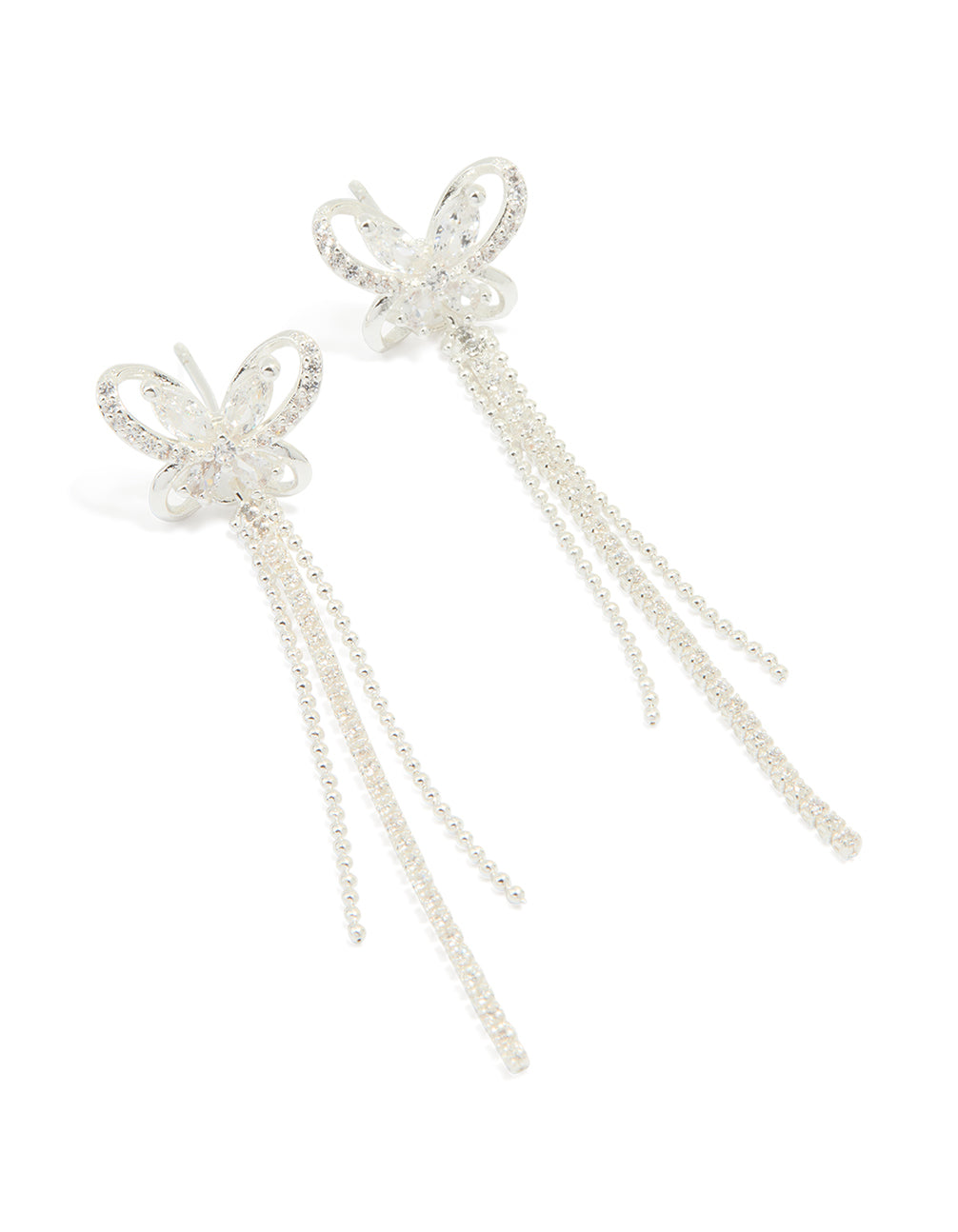 Silver Plated Cubic Zirconia Butterfly Drop Earrings