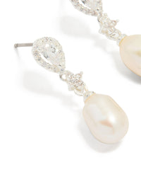 Silver Plated Cubic Zirconia Halo Pearl Drop Earrings - link has visual effect only