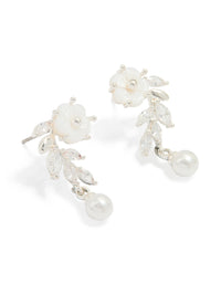 Silver Plated Pearl & Flower Drop Earrings - link has visual effect only