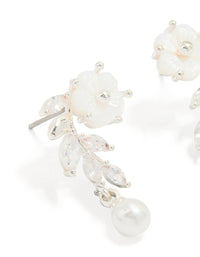 Silver Plated Pearl & Flower Drop Earrings - link has visual effect only