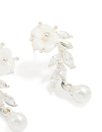Silver Plated Pearl & Flower Drop Earrings - link has visual effect only