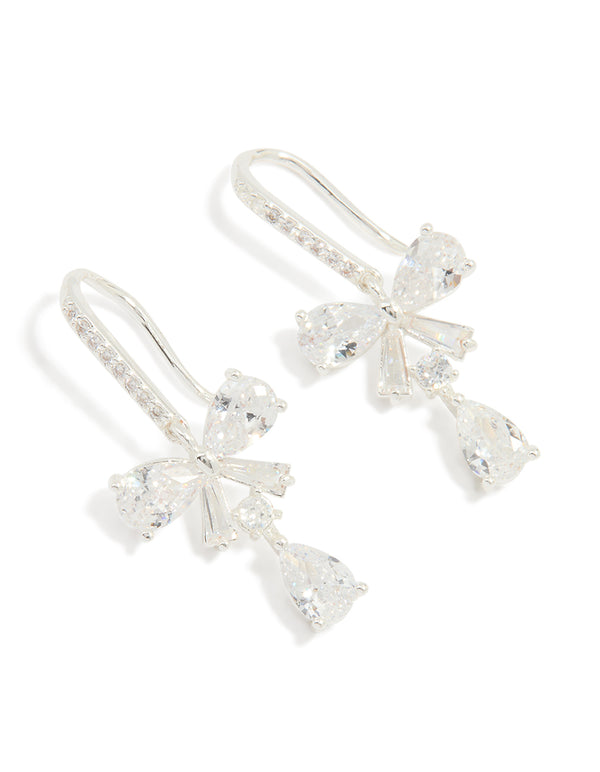 Silver Plated Cubic Zirconia Bow Teardrop Earrings