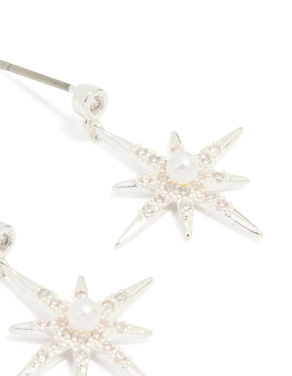 Silver Plated Celestial Pearl Star Drop Earrings