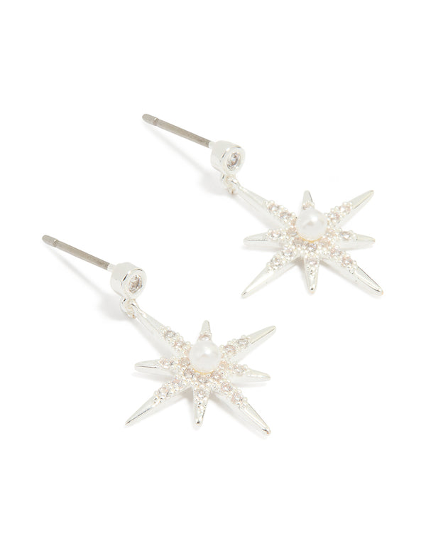 Silver Plated Celestial Pearl Star Drop Earrings