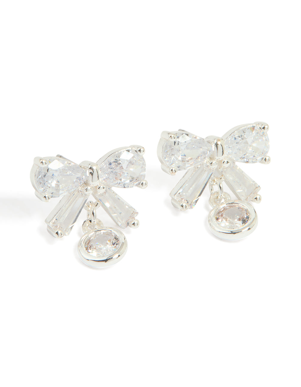 Silver Plated Cubic Zirconia Bow & Round Drop Earrings