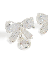 Silver Plated Cubic Zirconia Bow & Round Drop Earrings - link has visual effect only