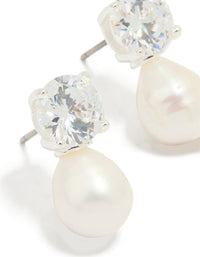 Silver Plated Cubic Zirconia Freshwater Pearl Drop Earrings - link has visual effect only