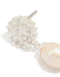 Silver Plated Cubic Zirconia Flower & Pearl Drop Earrings - link has visual effect only