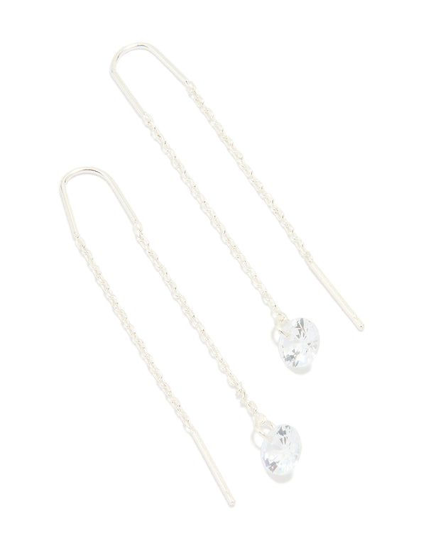 Silver Plated Cubic Zirconia Thread Through Earrings