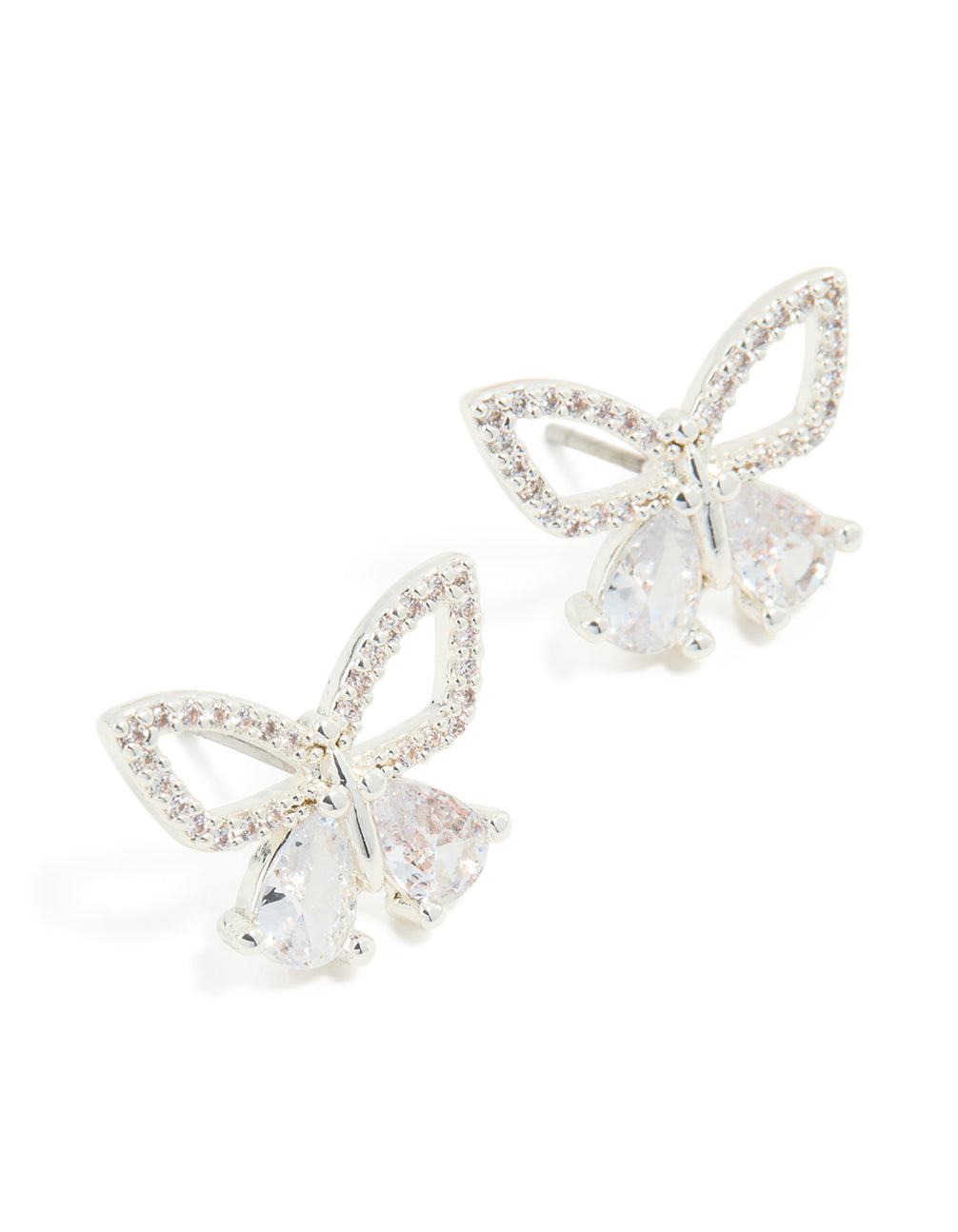 Silver Plated Cubic Zirconia Butterfly Stud Earrings