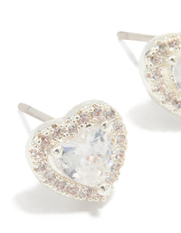 Silver Plated Cubic Zirconia Halo Heart Stud Earrings - link has visual effect only