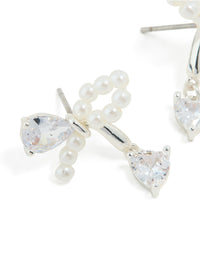 Silver Plated Cubic Zirconia & Pearl Bow Stud Earrings - link has visual effect only