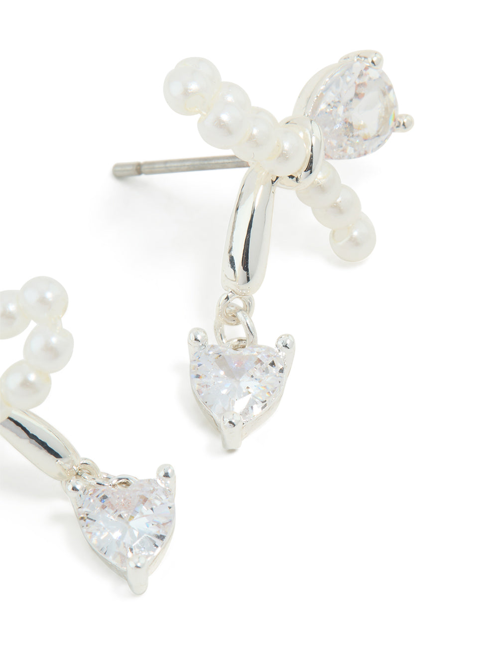 Silver Plated Cubic Zirconia & Pearl Bow Stud Earrings