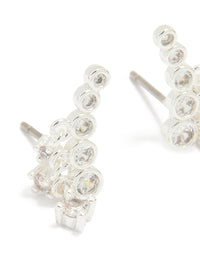 Silver Plated Cubic Zirconia Bezel Crawler Stud Earrings - link has visual effect only